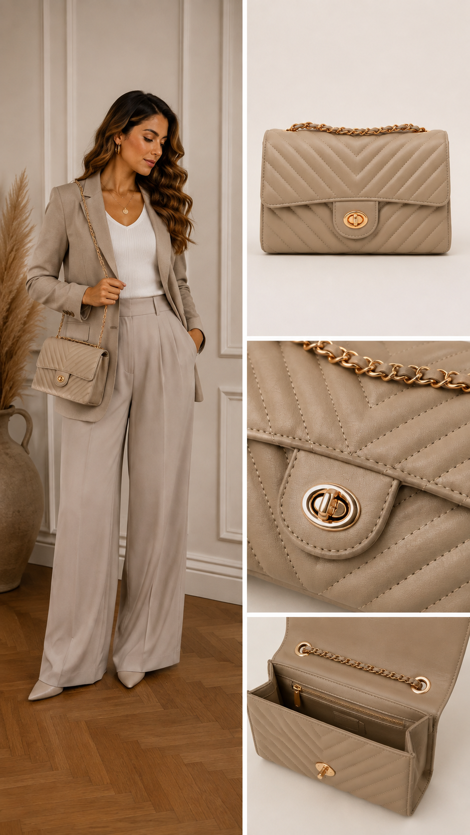 Chelly Beige schoudertas gouden details