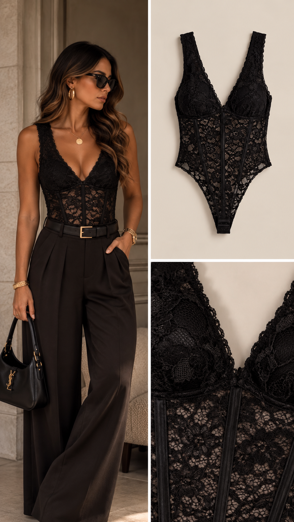 Izzy Body kant V-hals zwart