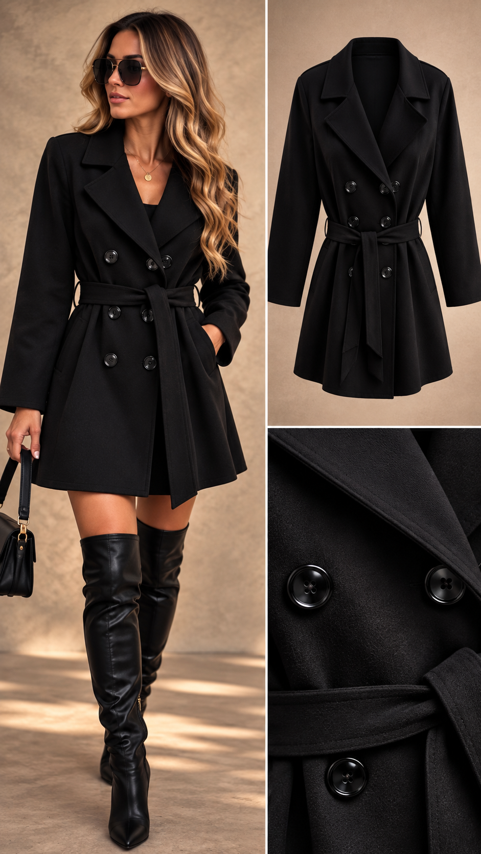 Tess Suedine Trenchcoat model zwart kort