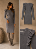 Nena soft stof ribbel stretch Grijze jurk