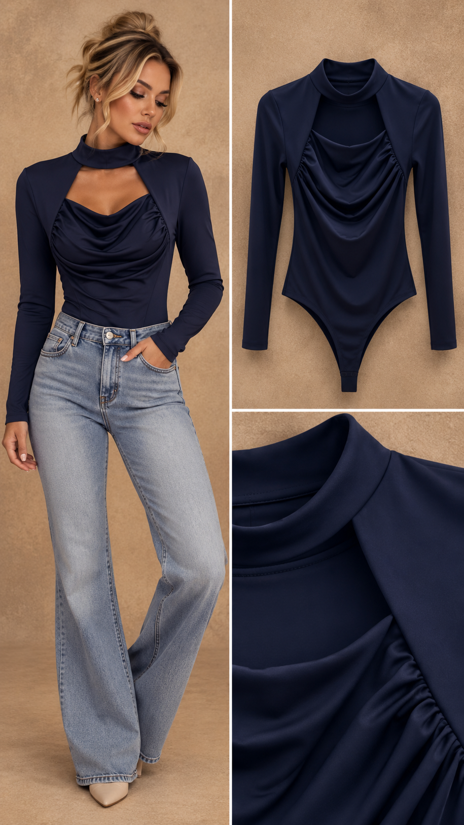 Anna V-hals stretch body blauw