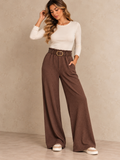 Lou crêpe broek met riem bruin
