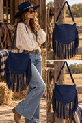 Senna Rustieke franje tas suèdine blauw