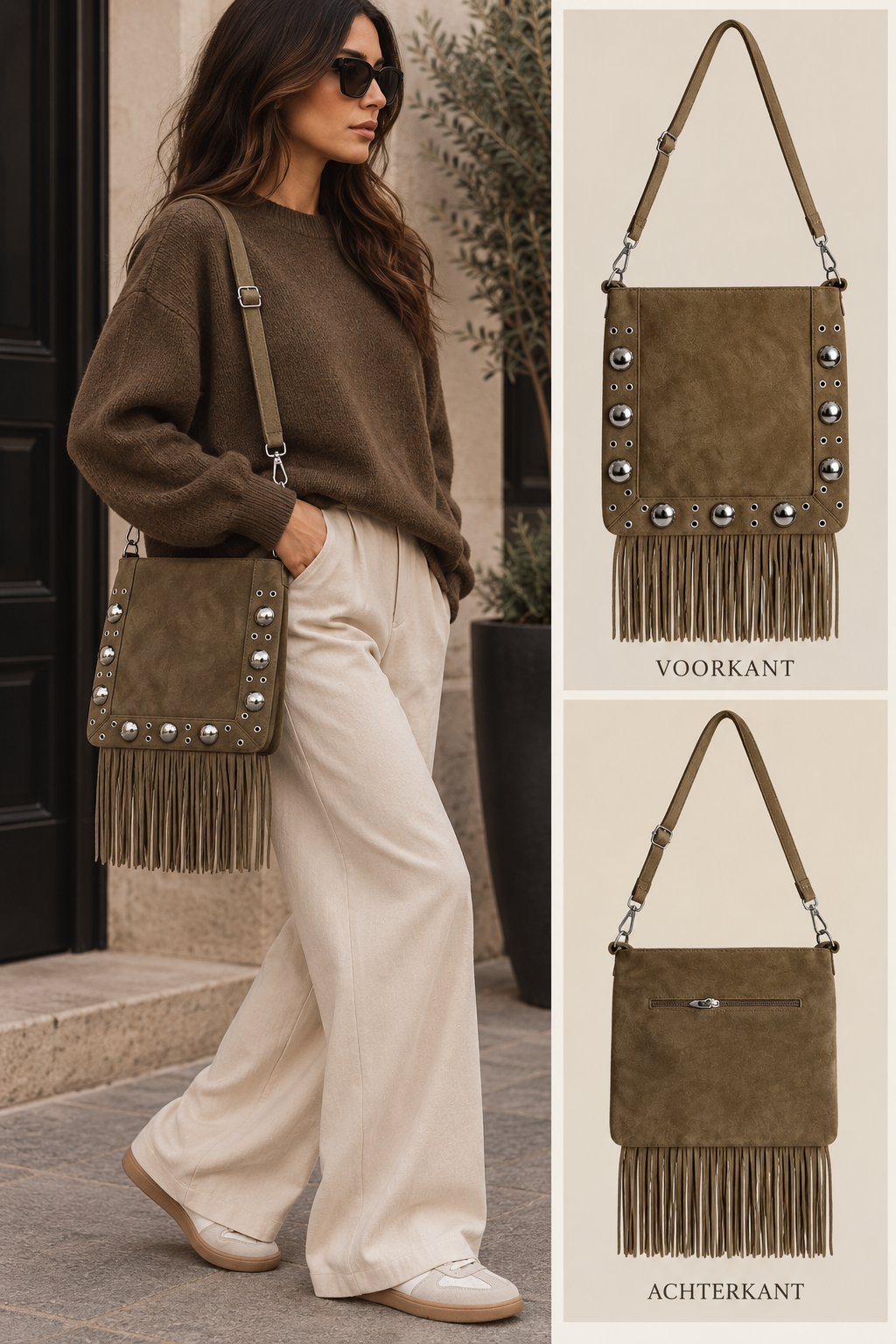 Billie schouder stud suèdine tas groen