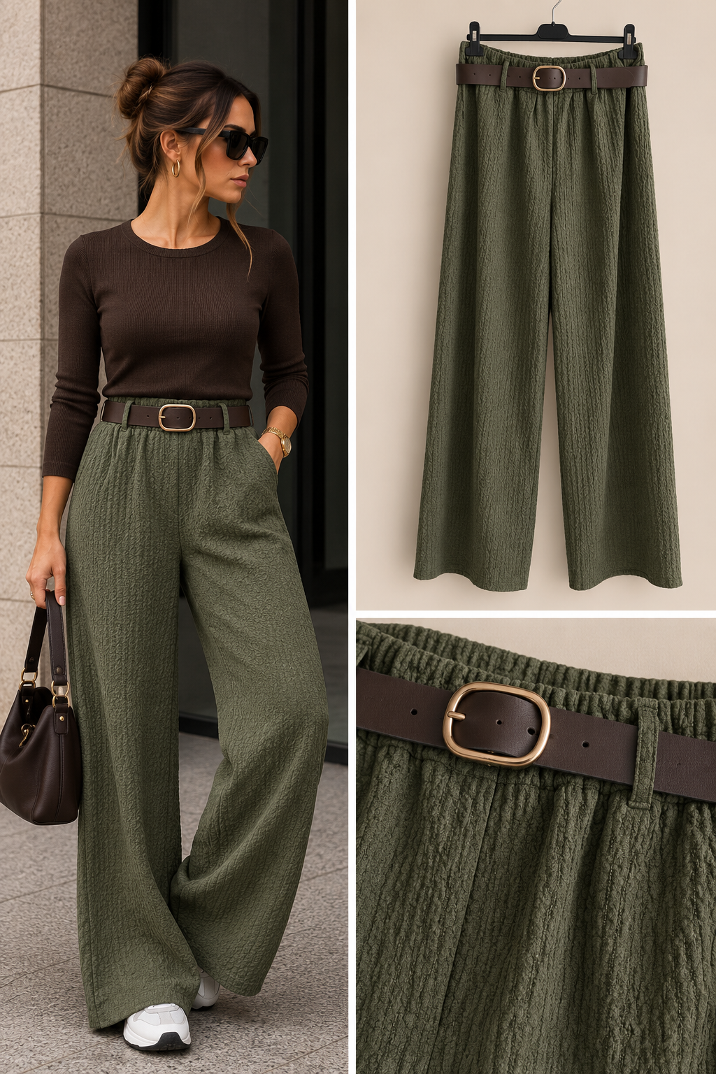 Lou crêpe broek met riem groen