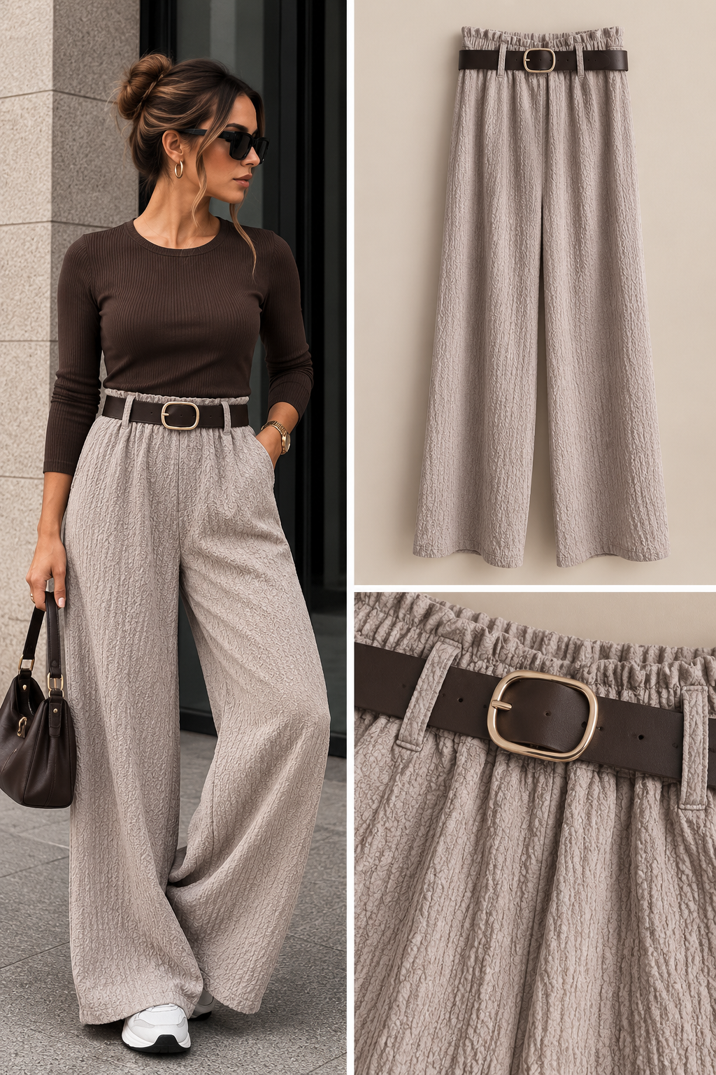 Lou crêpe broek met riem beige