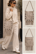 Billie schouder stud suèdine tas beige