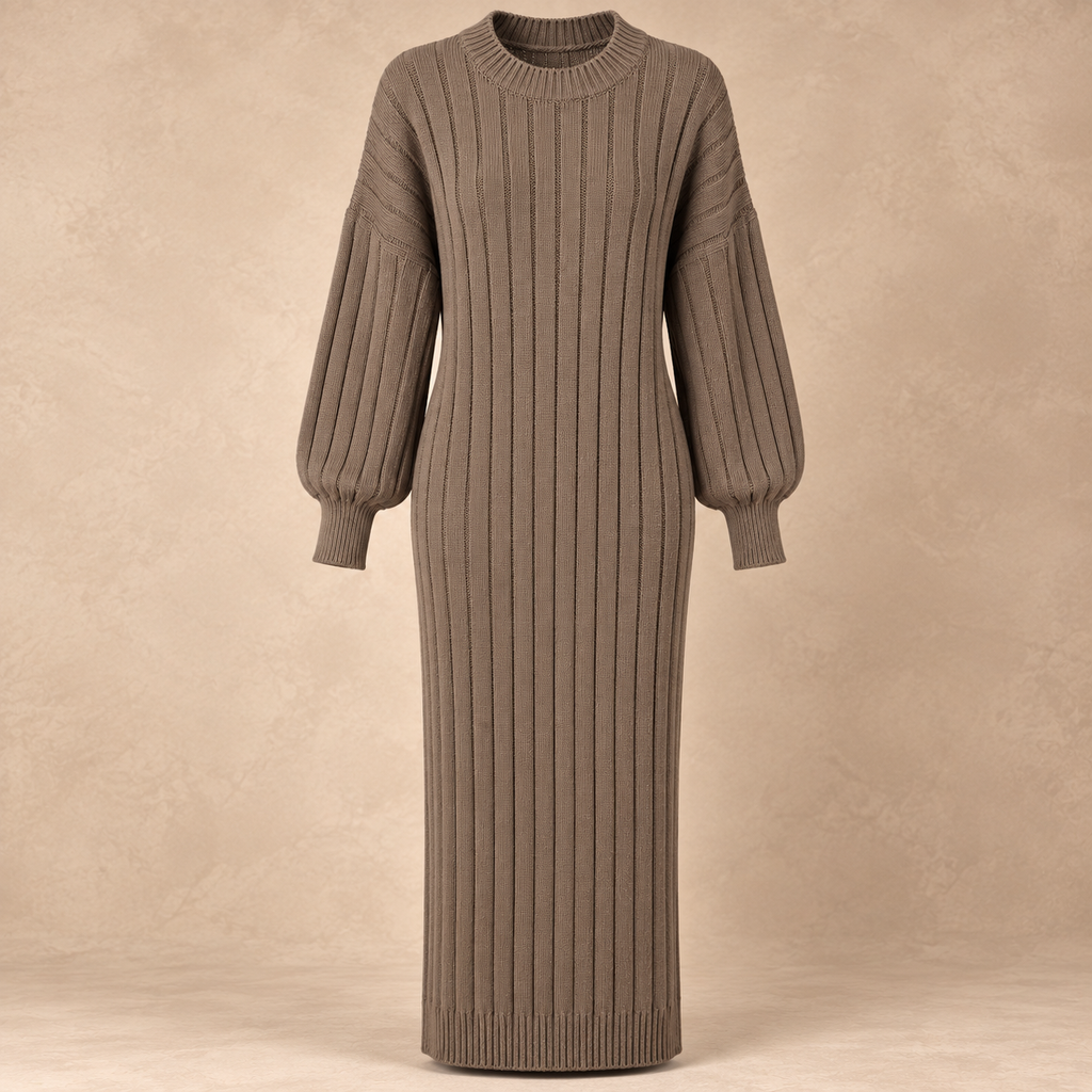 Chantal gebreide jurk lang taupe