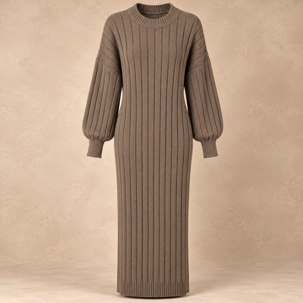 Chantal gebreide jurk lang taupe