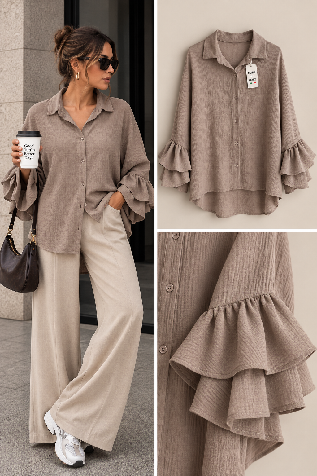 Yara Blouse trompet mouw taupe