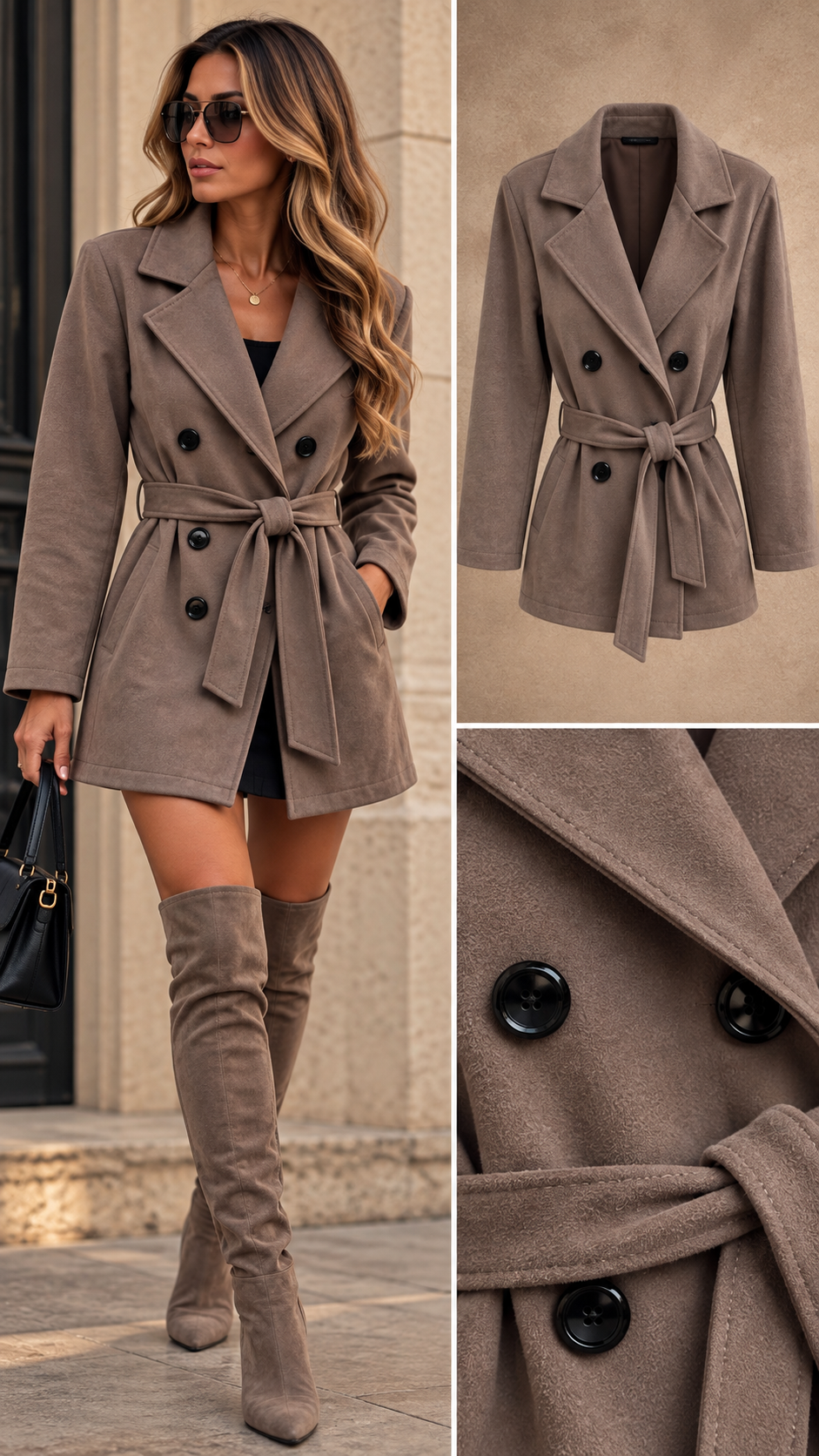 Tess Suèdine Trenchcoat model taupe kort
