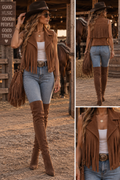 Nova gilet franje kort camel