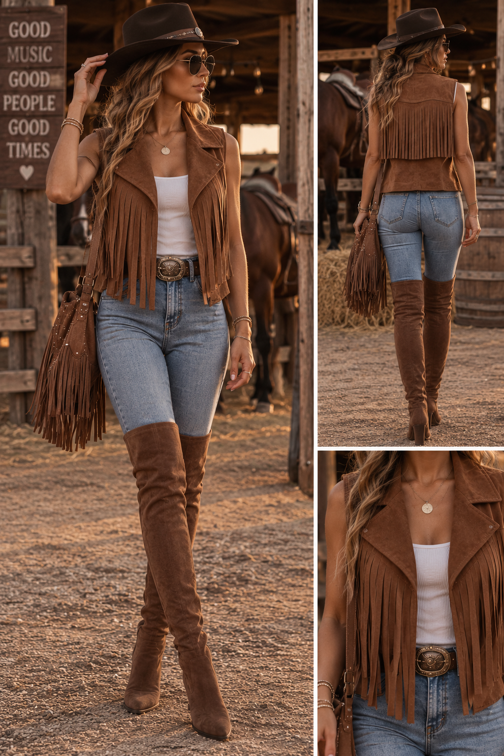 Nova gilet franje kort camel