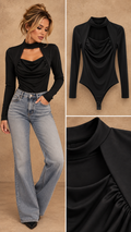 Anna V-hals stretch body zwart