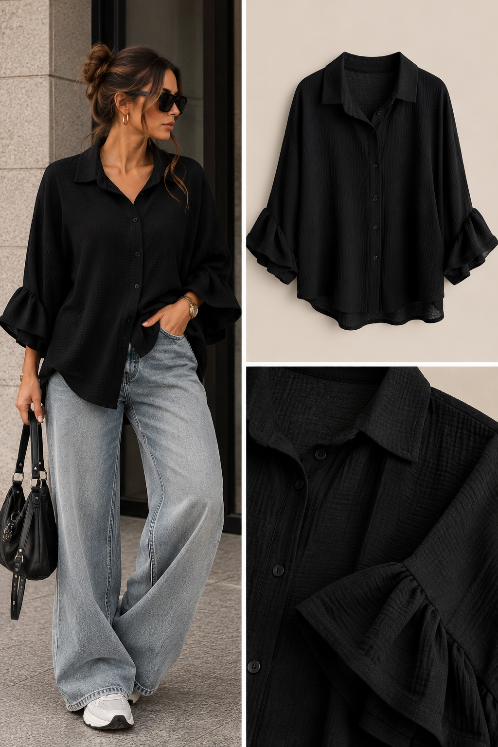 Yara Blouse trompet mouw zwart