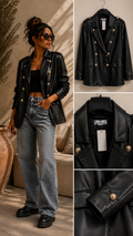 Esmee Zwart lederlook  jasje met gouden details