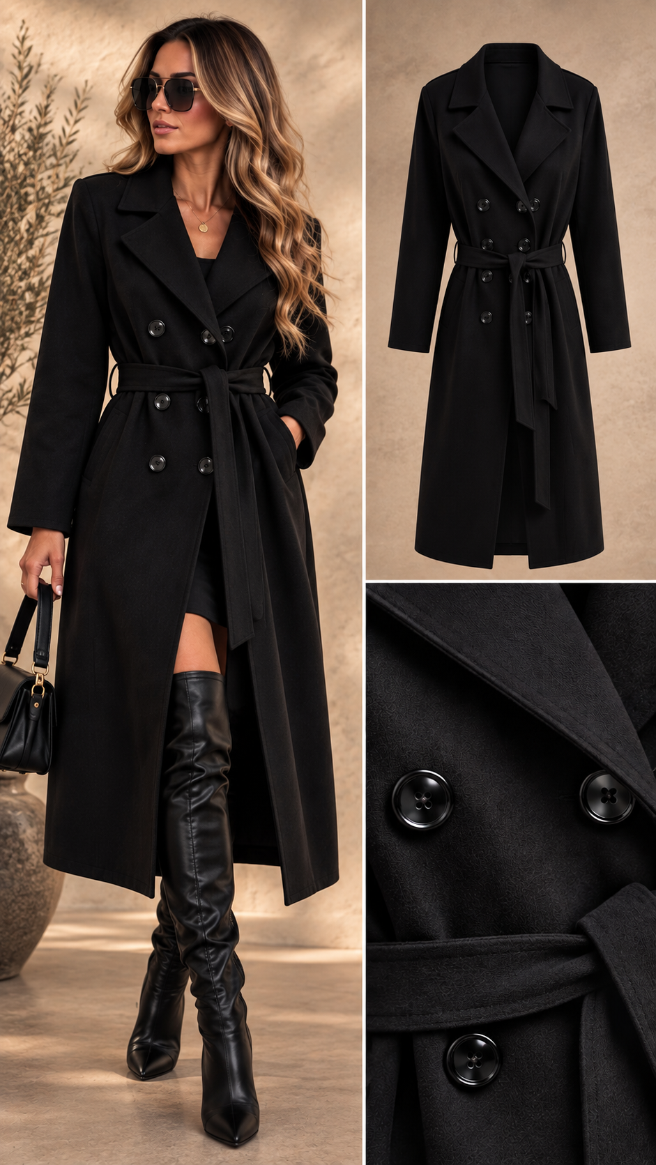 Meave Suèdine Trenchcoat model zwart lang