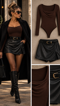 Sandy basic stretch rechte hals body bruin