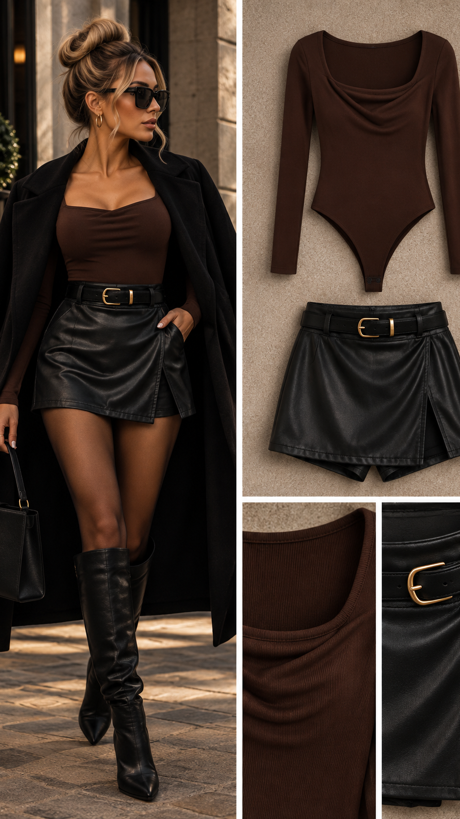Sandy basic stretch rechte hals body bruin