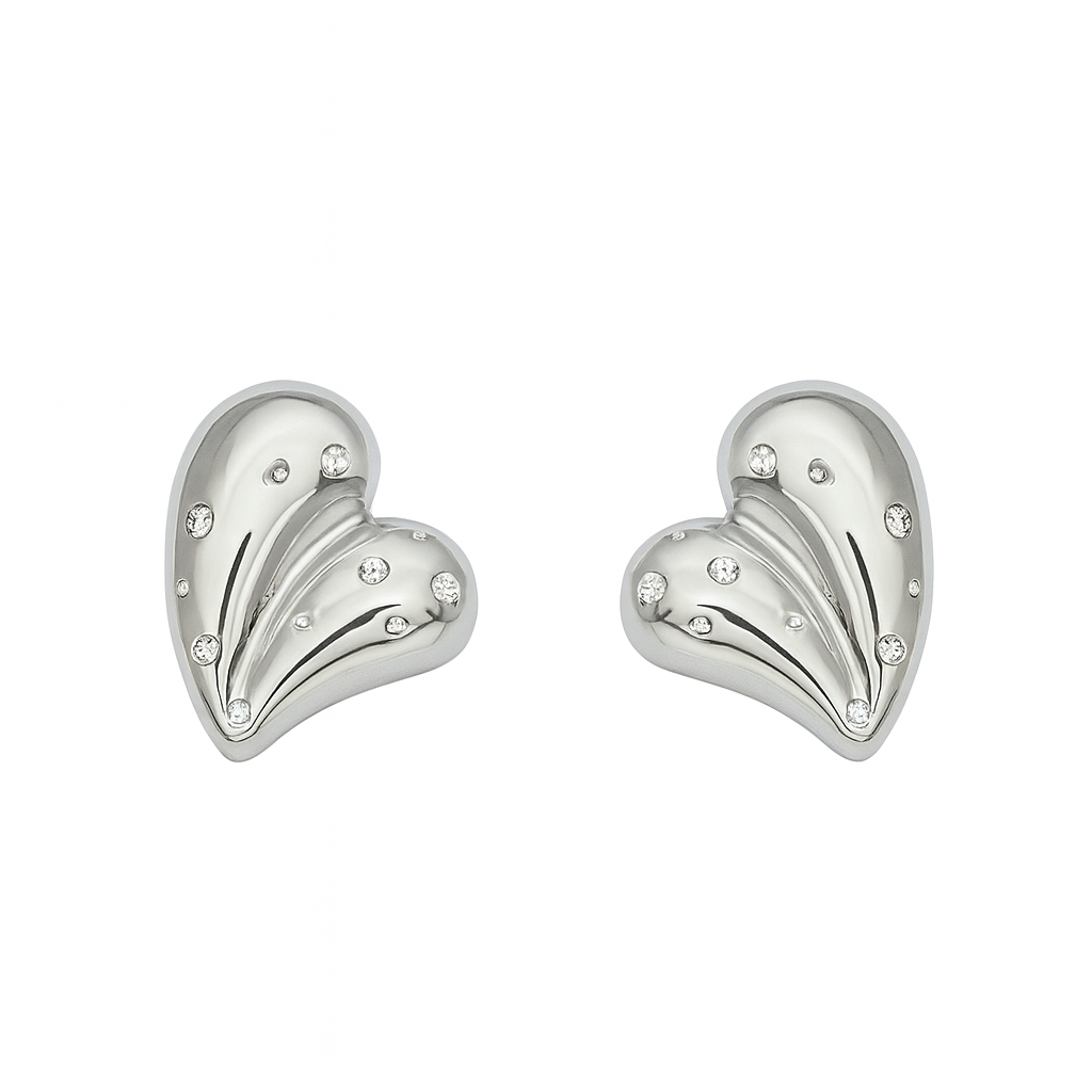 ✨ Silver Heart Lumière Studs – Luxe Sparkle Edition ✨