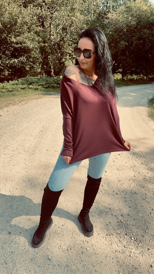 Wijde V-hals Top | Rood