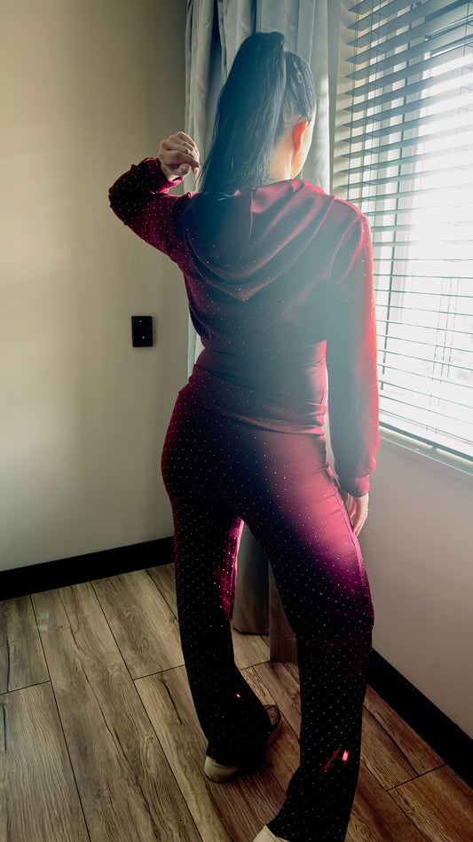 Glitter Tregging Wide leg | Bordeaux Rood