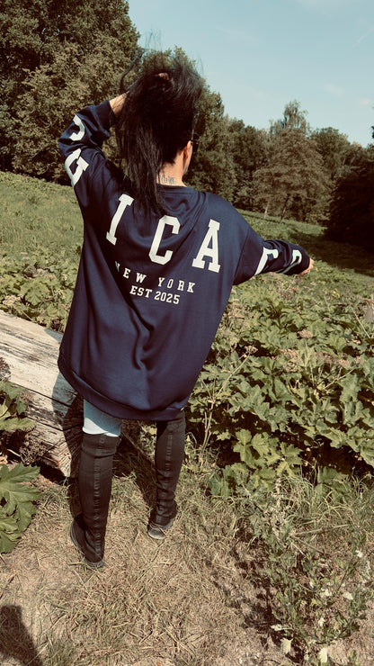 Oversized CHICAGO Sweater | Donker Blauw