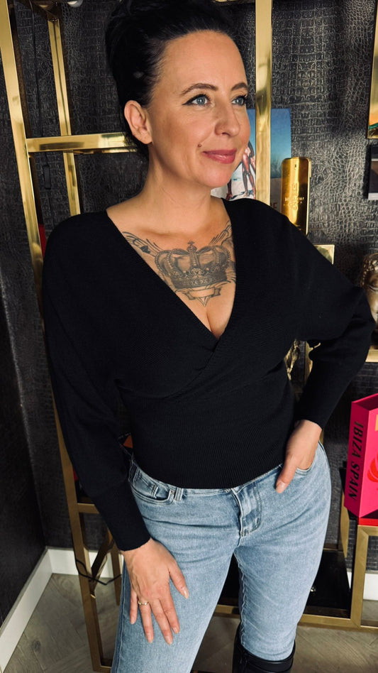 V-hals Top | Zwart
