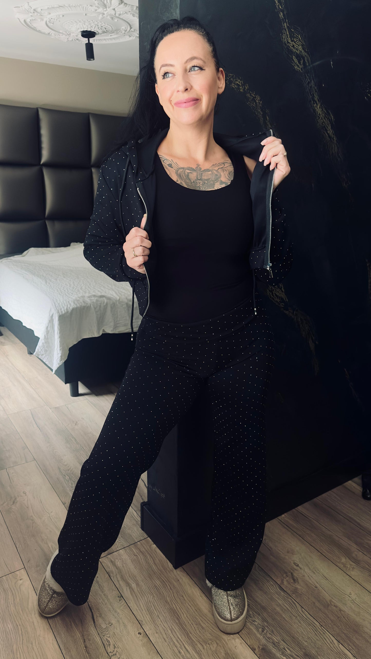 Glitter Tregging Wide leg | Zwart