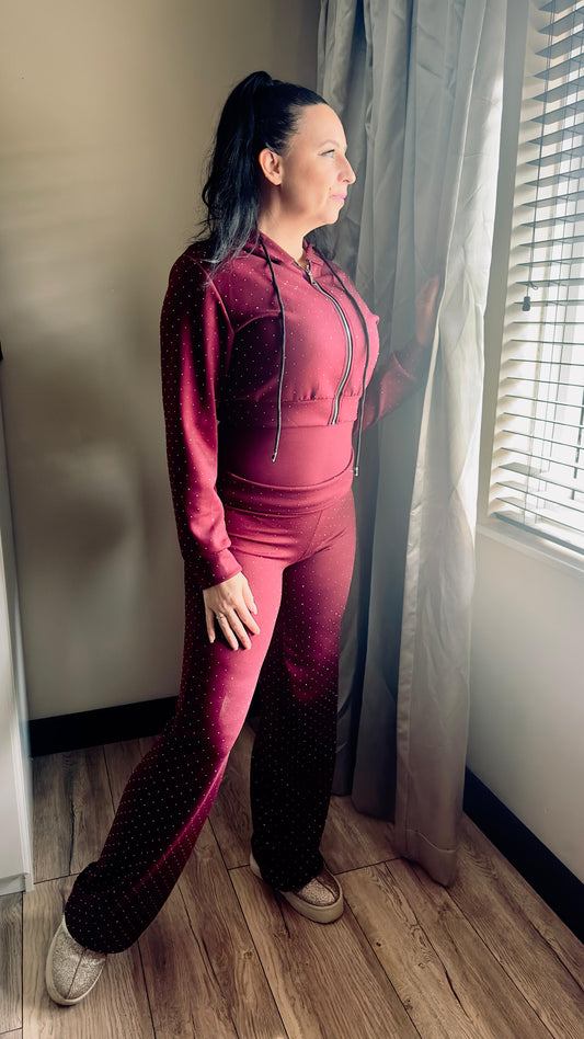 Glitter Tregging Wide leg | Bordeaux Rood