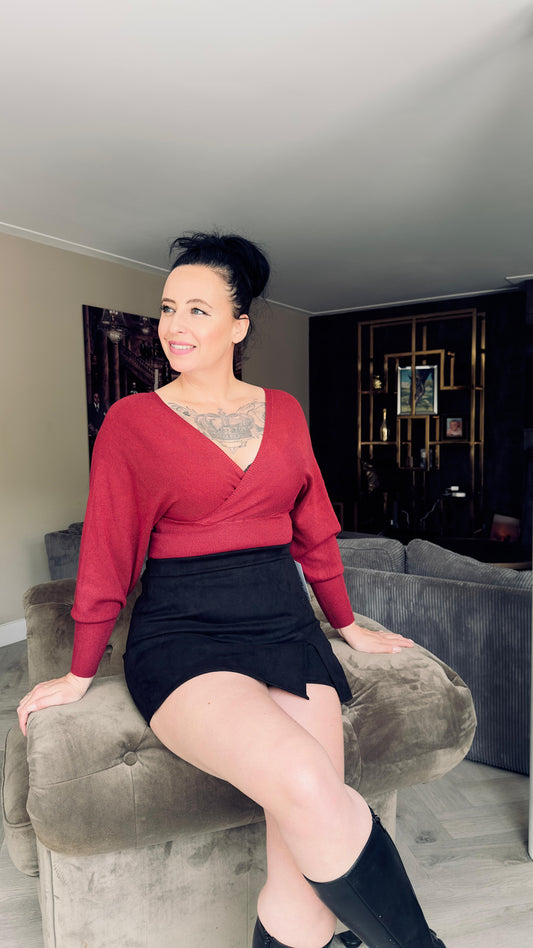 V-hals Top | Bordeaux Rood