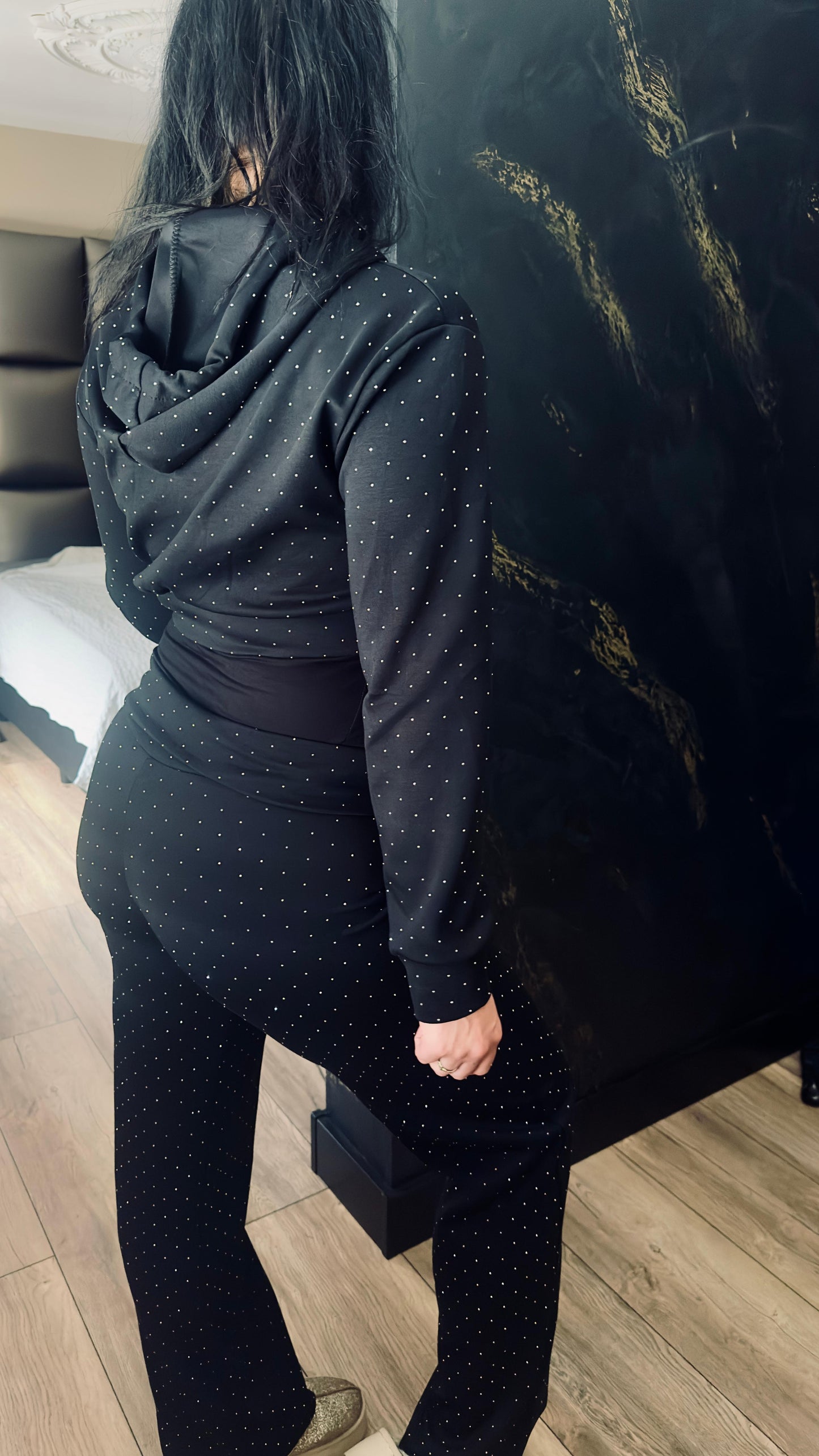 Glitter Tregging Wide leg | Zwart