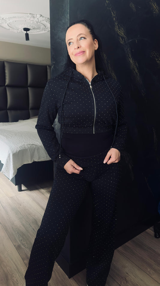 Glitter Tregging Wide leg | Zwart