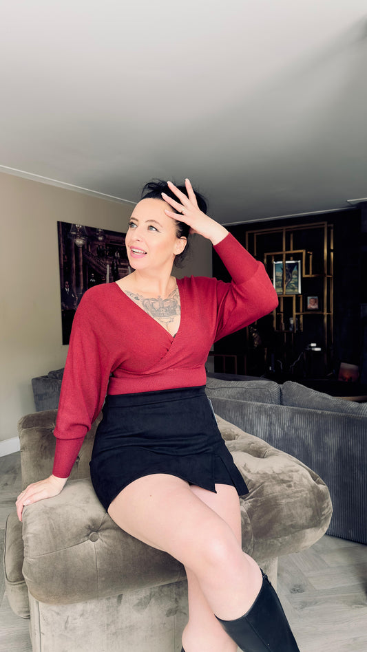 V-hals Top | Bordeaux Rood