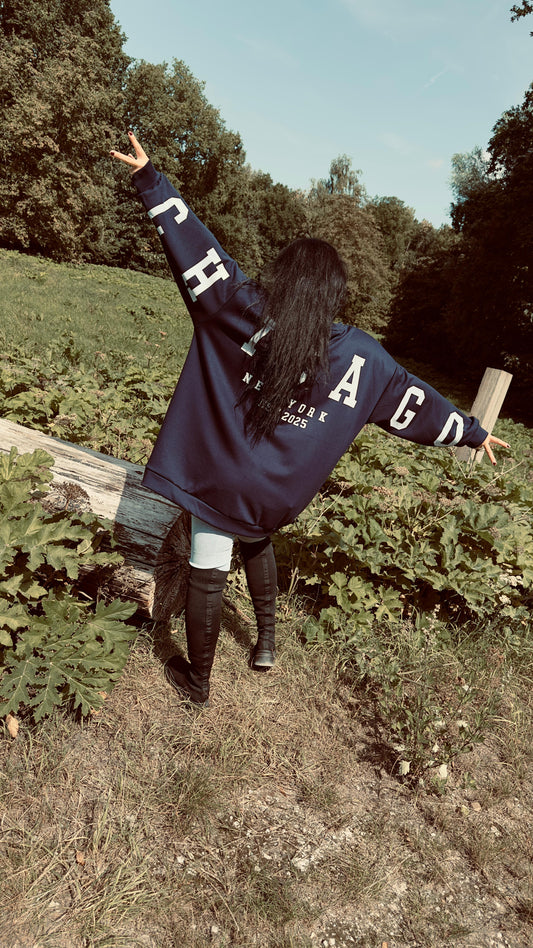 Oversized CHICAGO Sweater | Donker Blauw